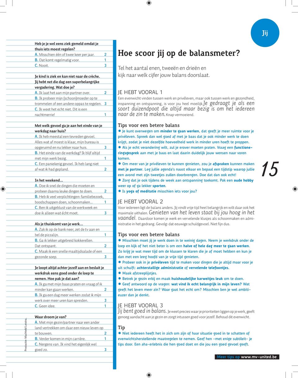 Ik weet het echt niet. Dit is een nachtmerrie! Hoe scoor jij op de balansmeter? Tel het aantal enen, tweeën en drieën en kijk naar welk cijfer jouw balans doorslaat.