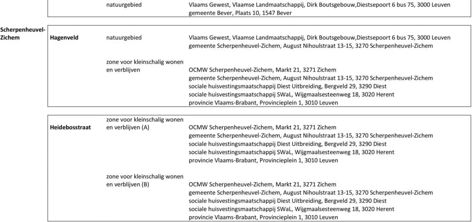 Scherpenheuvel-Zichem, Markt 21, 3271 Zichem gemeente Scherpenheuvel-Zichem, August Nihoulstraat 13-15, 3270 Scherpenheuvel-Zichem sociale huisvestingsmaatschappij Diest Uitbreiding, Bergveld 29,