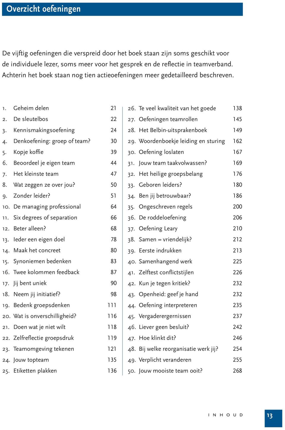 Kopje koffie 39 6. Beoordeel je eigen team 44 7. Het kleinste team 47 8. Wat zeggen ze over jou? 50 9. Zonder leider? 51 10. De managing professional 64 11. Six degrees of separation 66 12.