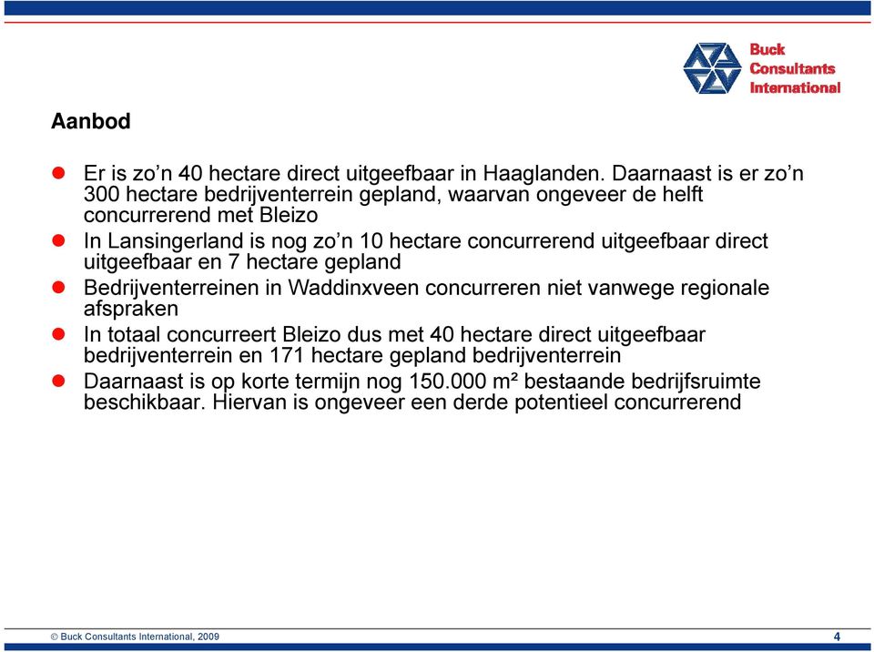 uitgeefbaar direct uitgeefbaar en 7 hectare gepland Bedrijventerreinen in Waddinxveen concurreren niet vanwege regionale afspraken In totaal concurreert Bleizo dus