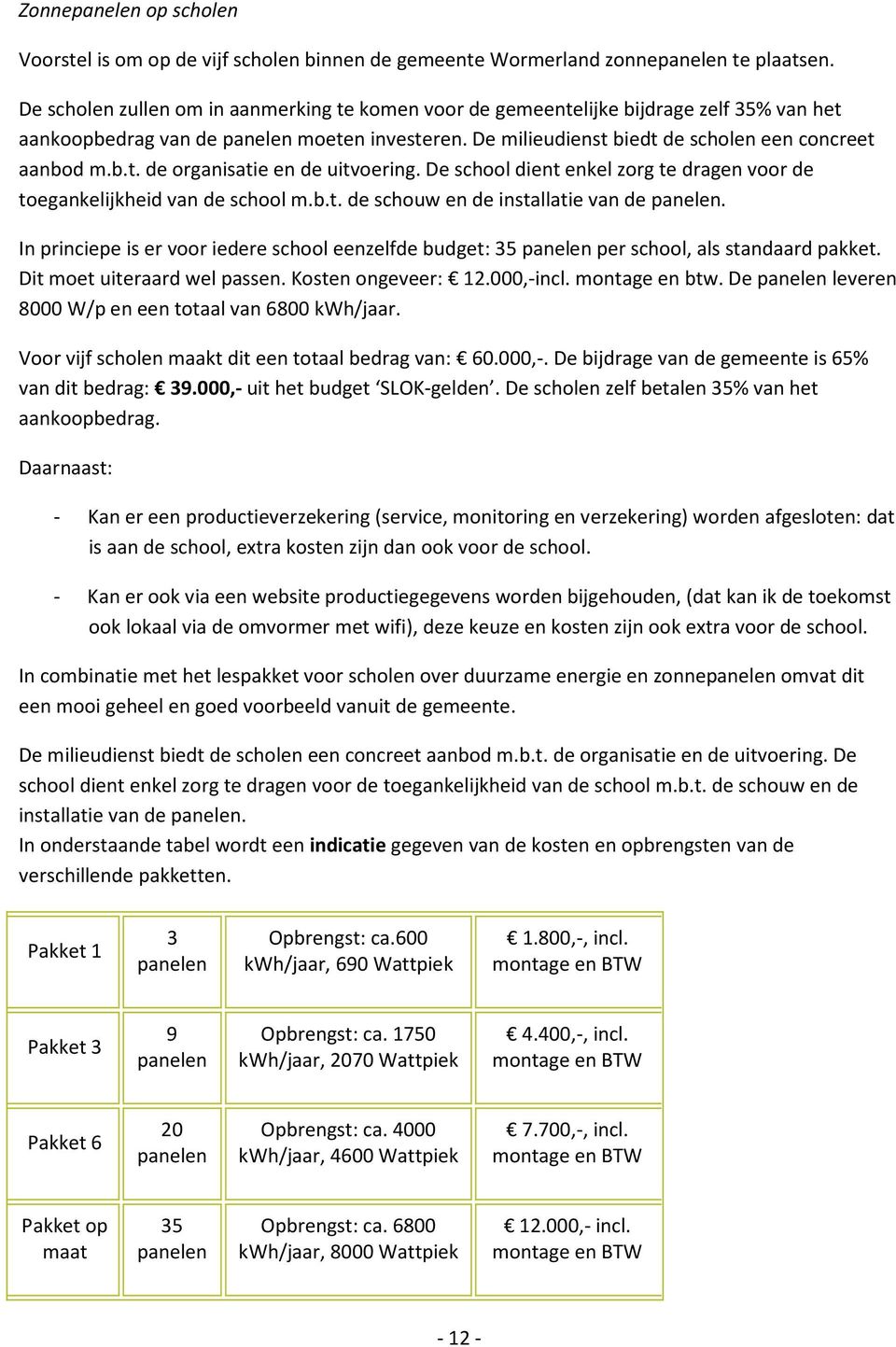 De school dient enkel zorg te dragen voor de toegankelijkheid van de school m.b.t. de schouw en de installatie van de panelen.