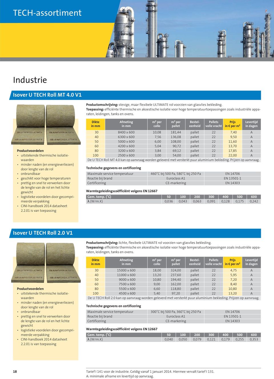 Dikte Afmetig m 2 per m 2 per Bestel- Pallets Prijs Levertijd i mm i mm collo pallet eeheid volle vracht i per m 2 i dage Productvoordele uitstekede thermische isolatiewaarde mider ade (e