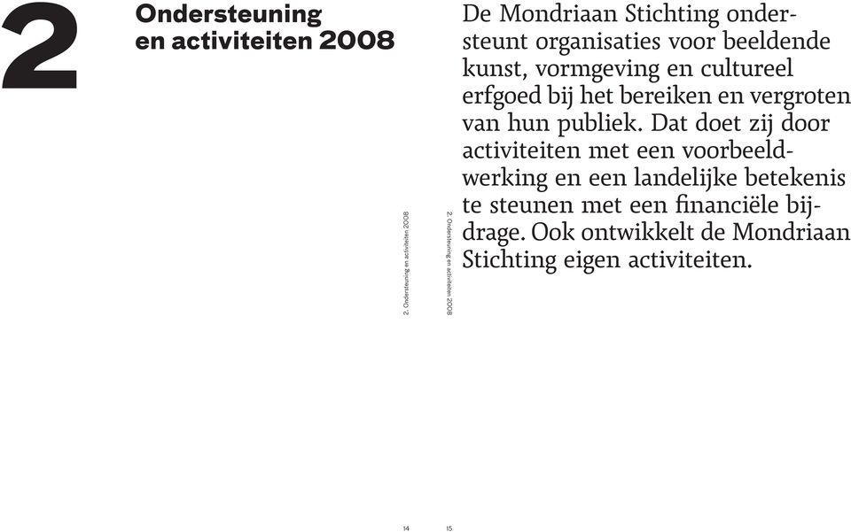 Ondersteuning en activiteiten 2008 De Mondriaan Stichting onder - steunt organisaties voor beeldende kunst,