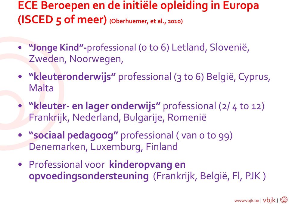 België, Cyprus, Malta kleuter- en lager onderwijs professional (2/ 4 to 12) Frankrijk, Nederland, Bulgarije, Romenië
