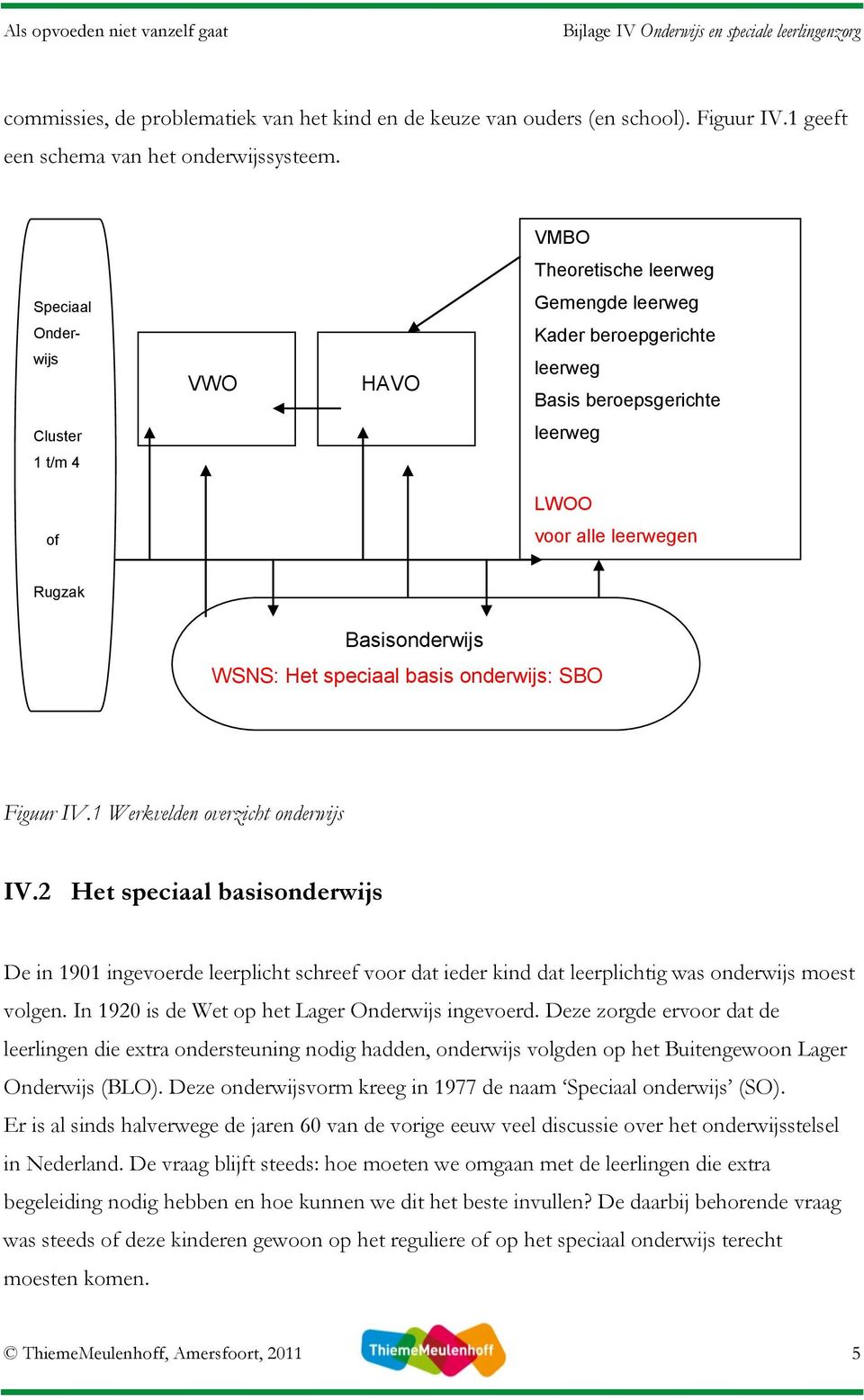 Basisonderwijs WSNS: Het speciaal basis onderwijs: SBO Figuur IV.1 Werkvelden overzicht onderwijs IV.