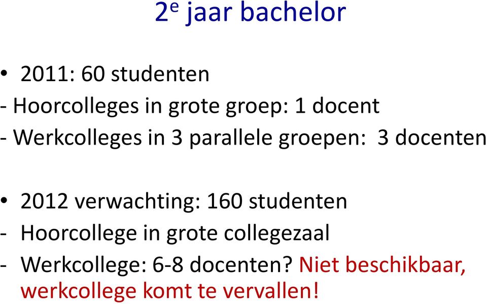 verwachting: 160 studenten - Hoorcollege in grote collegezaal -