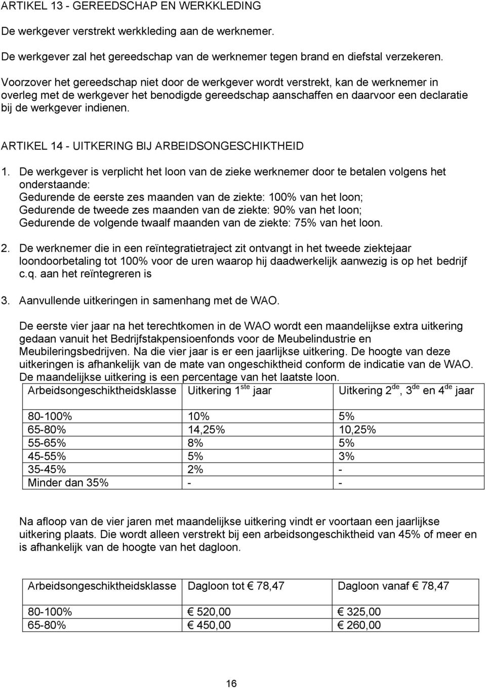 indienen. ARTIKEL 14 - UITKERING BIJ ARBEIDSONGESCHIKTHEID 1.