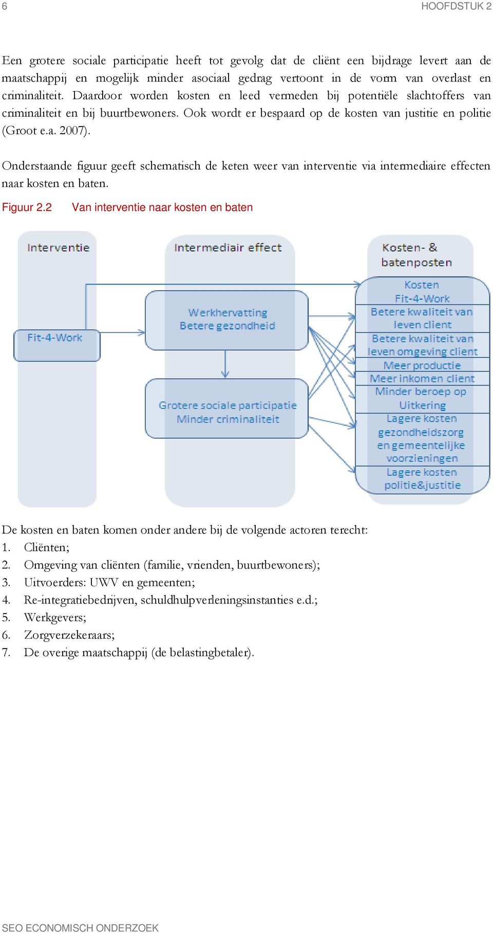 Onderstaande figuur geeft schematisch de keten weer van interventie via intermediaire effecten naar kosten en baten. Figuur 2.