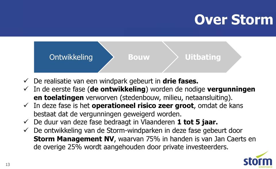 ü In deze fase is het operationeel risico zeer groot, omdat de kans bestaat dat de vergunningen geweigerd worden.