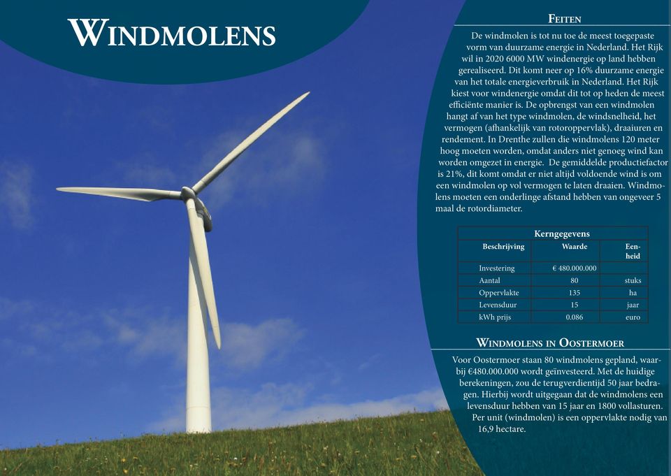 De opbrengst van een windmolen hangt af van het type windmolen, de windsnelheid, het vermogen (afhankelijk van rotoroppervlak), draaiuren en rendement.