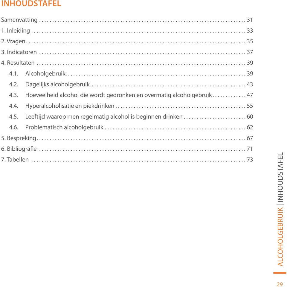 4.5. Leeftijd waarop men regelmatig alcohol is beginnen drinken...60 4.6. Problematisch alcoholgebruik...62 5. Bespreking...67 6.