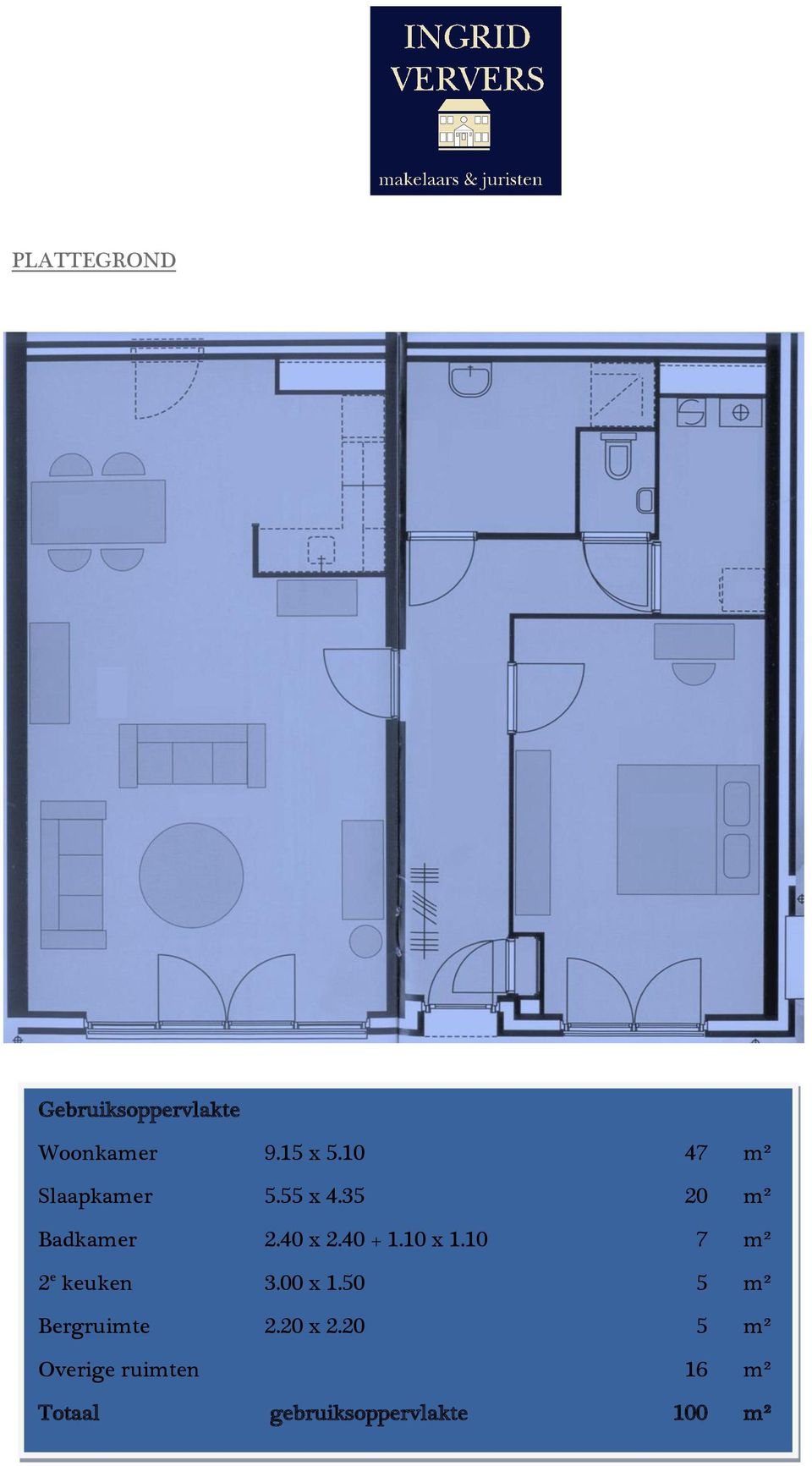 10 7 m² 2 e keuken 3.00 x 1.50 5 m² Bergruimte 2.20 x 2.