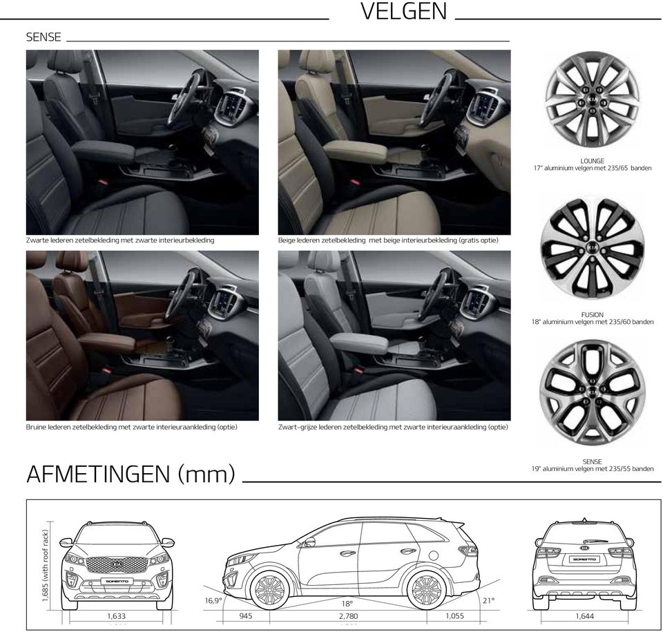 aluminium velgen met 235/60 banden Bruine lederen zetelbekleding met zwarte interieuraankleding (optie)