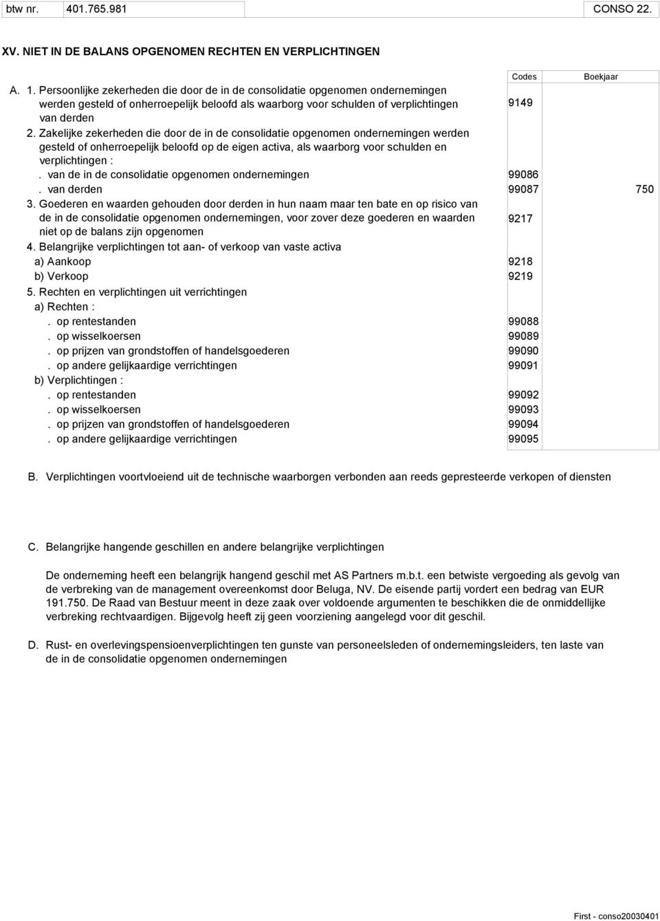 Zakelijke zekerheden die door de in de consolidatie opgenomen ondernemingen werden gesteld of onherroepelijk beloofd op de eigen activa, als waarborg voor schulden en verplichtingen :.