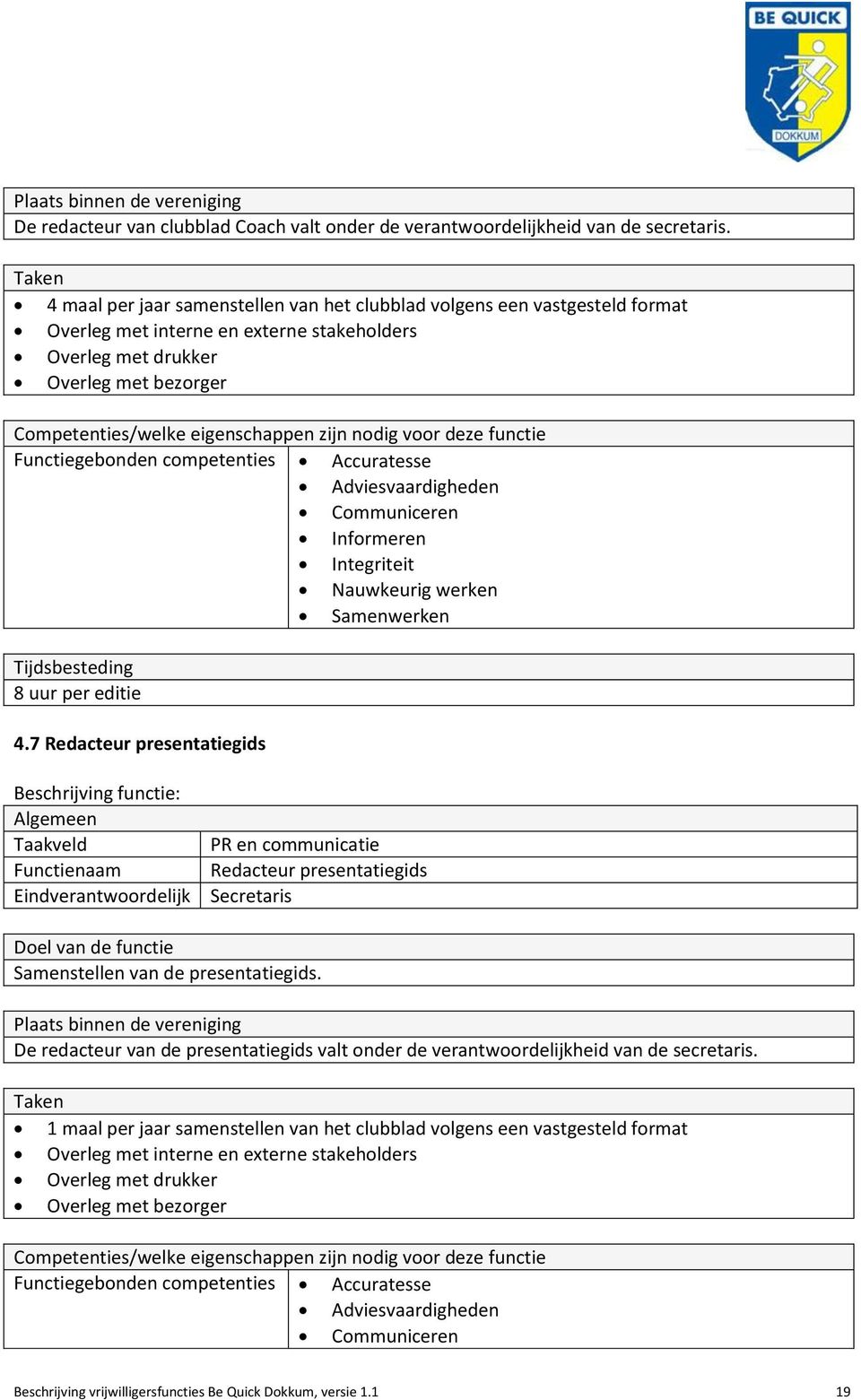 Accuratesse Adviesvaardigheden Communiceren Informeren Integriteit Nauwkeurig werken Samenwerken 8 uur per editie 4.