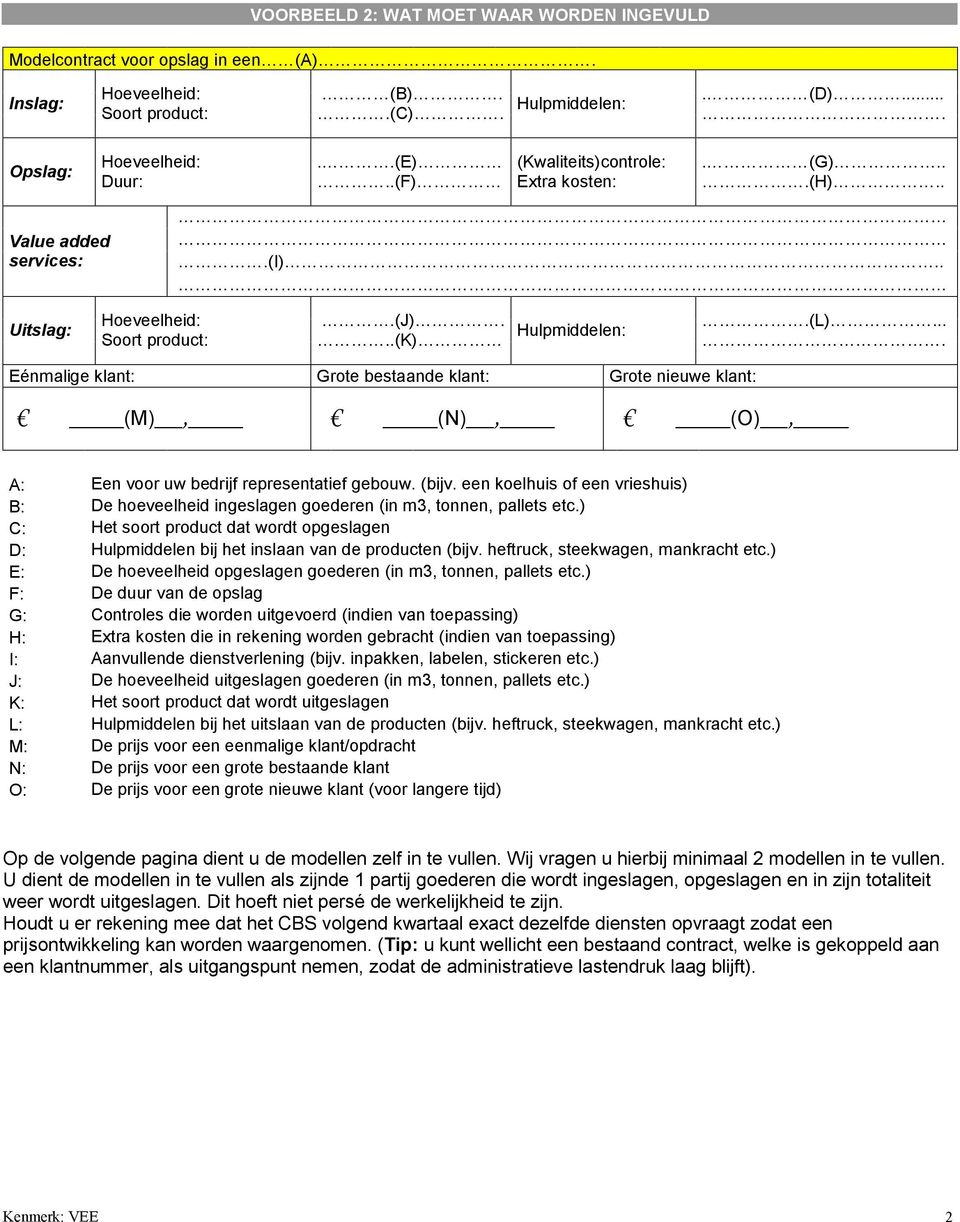 een koelhuis of een vrieshuis) B: De hoeveelheid ingeslagen goederen (in m3, tonnen, pallets etc.) C: Het soort product dat wordt opgeslagen D: Hulpmiddelen bij het inslaan van de producten (bijv.