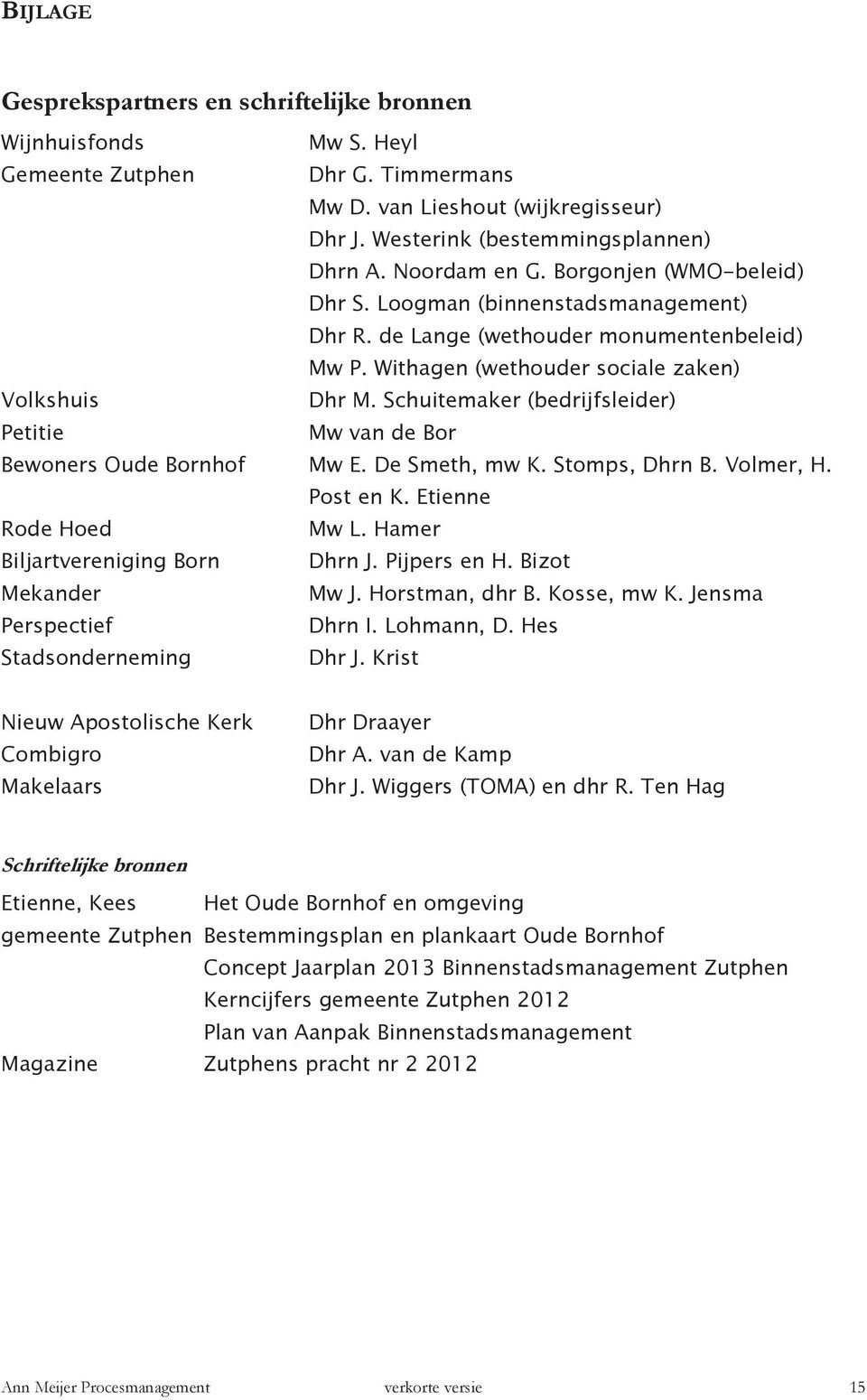 Schuitemaker (bedrijfsleider) Petitie Mw van de Bor Bewoners Oude Bornhof Mw E. De Smeth, mw K. Stomps, Dhrn B. Volmer, H. Post en K. Etienne Rode Hoed Mw L. Hamer Biljartvereniging Born Dhrn J.