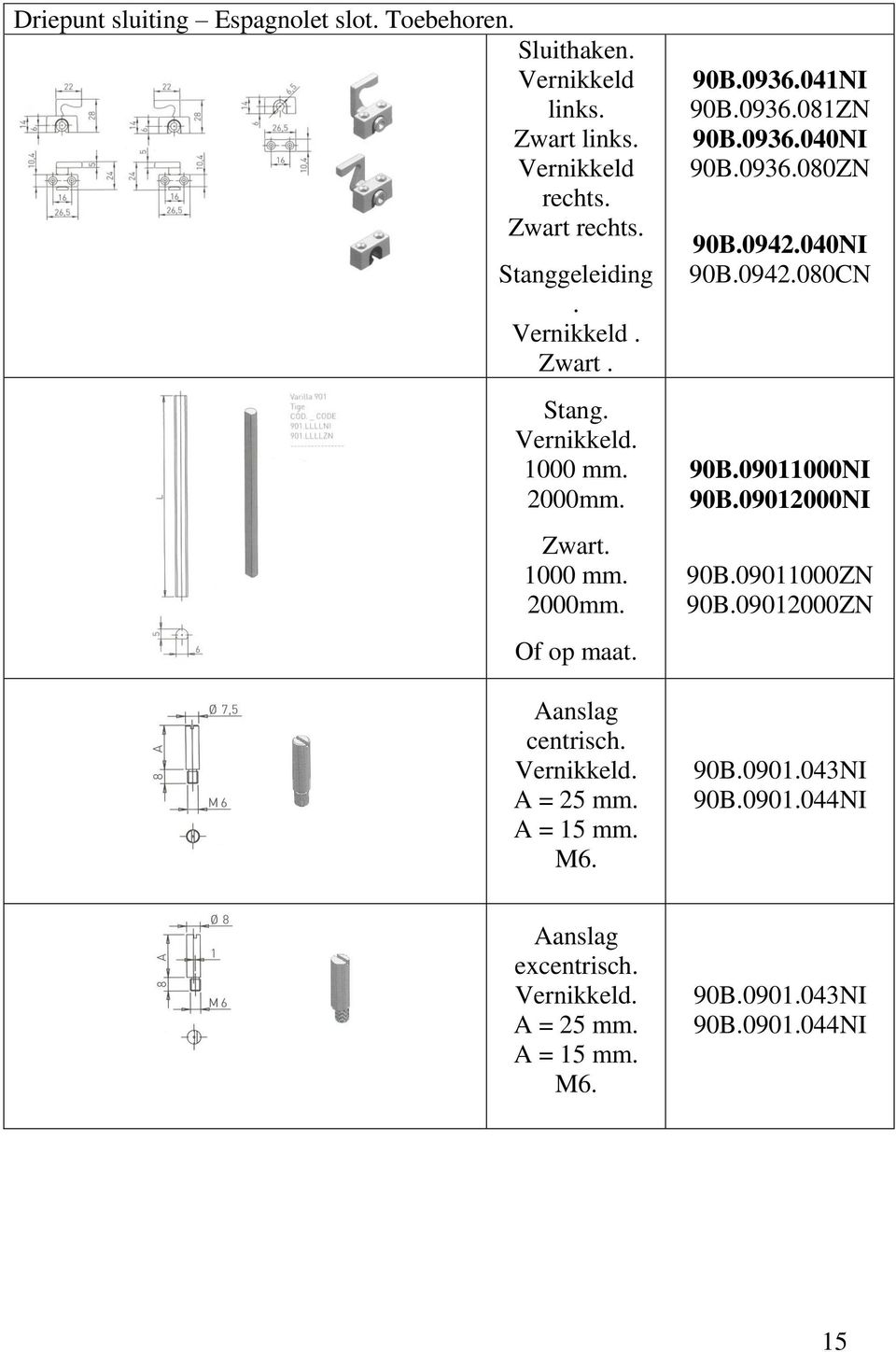 A = 15 mm. M6. 90B.0936.041NI 90B.0936.081ZN 90B.0936.040NI 90B.0936.080ZN 90B.0942.040NI 90B.0942.080CN 90B.09011000NI 90B.09012000NI 90B.