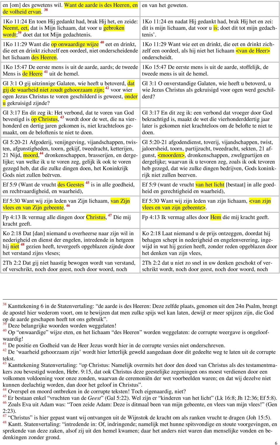 1Ko 11:29 Want die op onwaardige wijze 40 eet en drinkt, die eet en drinkt zichzelf een oordeel, niet onderscheidende het lichaam des Heeren.