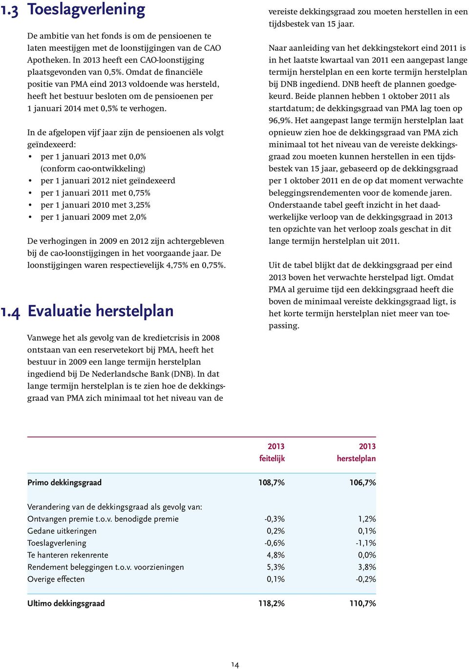 In de afgelopen vijf jaar zijn de pensioenen als volgt geïndexeerd: per 1 januari 2013 met 0,0% (conform cao- ontwikkeling) per 1 januari 2012 niet geïndexeerd per 1 januari 2011 met 0,75% per 1