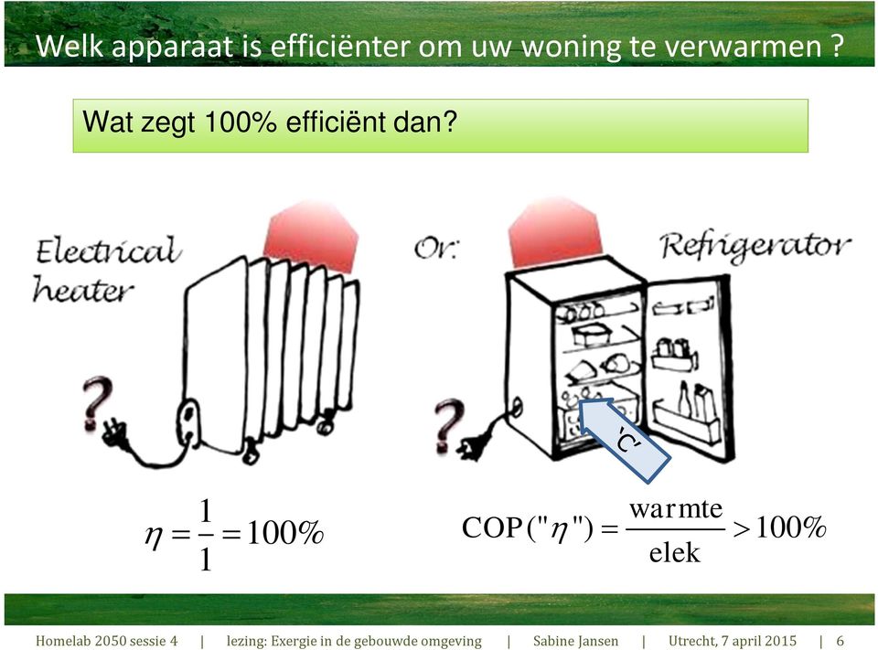 warmte 1 η = = 100% COP(" η ") = > 100% 1 elek Homelab