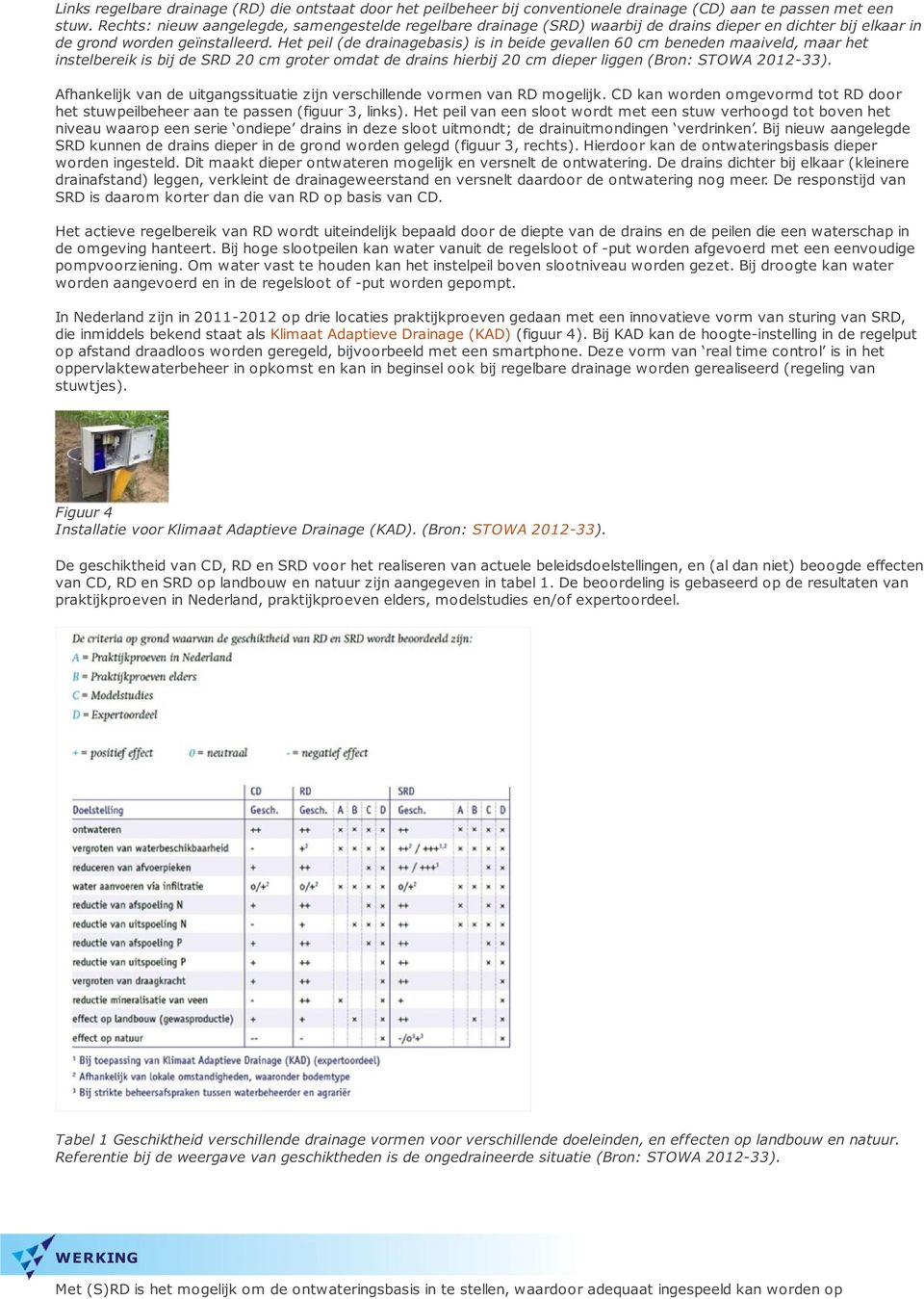 Het peil (de drainagebasis) is in beide gevallen 60 cm beneden maaiveld, maar het instelbereik is bij de SRD 20 cm groter omdat de drains hierbij 20 cm dieper liggen (Bron: STOWA 2012-33).