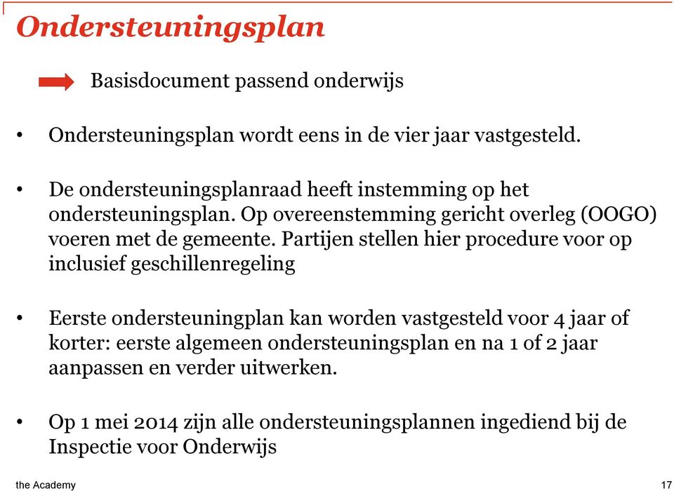 Partijen stellen hier procedure voor op inclusief geschillenregeling Eerste ondersteuningplan kan worden vastgesteld voor 4 jaar of korter: