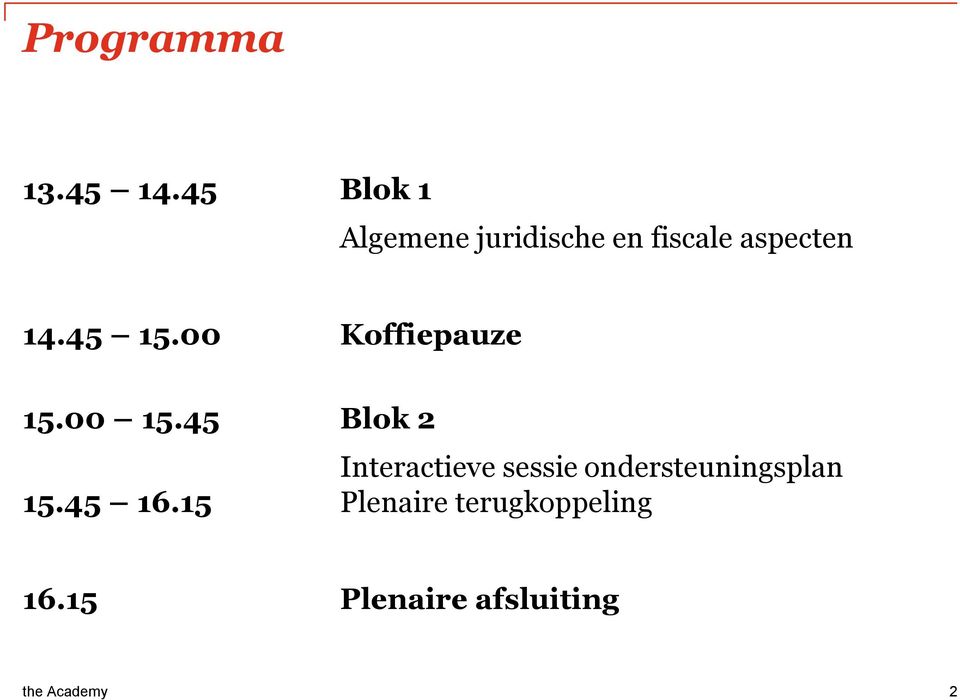 45 15.00 Koffiepauze 15.00 15.