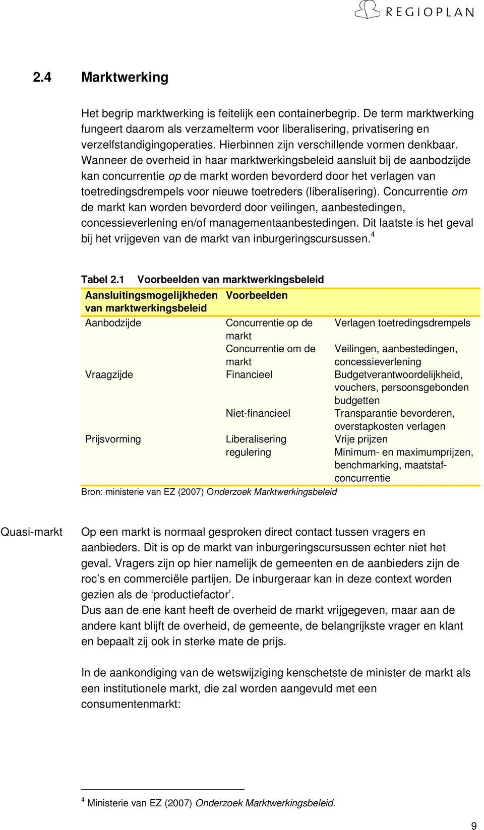 Wanneer de overheid in haar marktwerkingsbeleid aansluit bij de aanbodzijde kan concurrentie op de markt worden bevorderd door het verlagen van toetredingsdrempels voor nieuwe toetreders