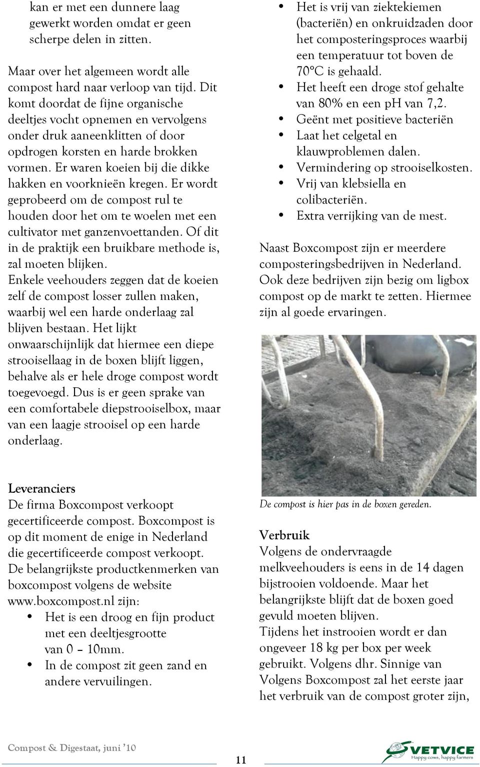 Er waren koeien bij die dikke hakken en voorknieën kregen. Er wordt geprobeerd om de compost rul te houden door het om te woelen met een cultivator met ganzenvoettanden.