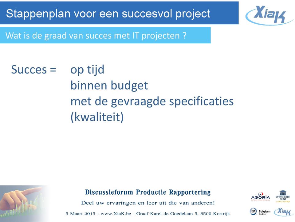 Succes = op tijd binnen