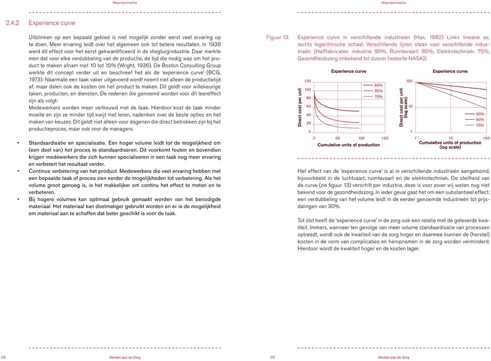 Daar merkte men dat voor elke verdubbeling van de productie, de tijd die nodig was om het product te maken afnam met 10 tot 15% (Wright, 1936).