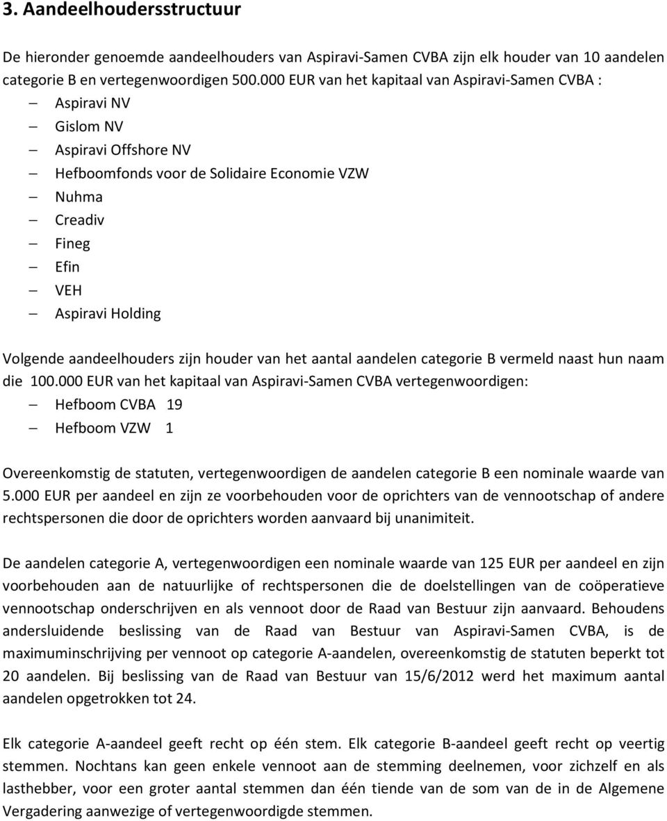 aandeelhouders zijn houder van het aantal aandelen categorie B vermeld naast hun naam die 100.