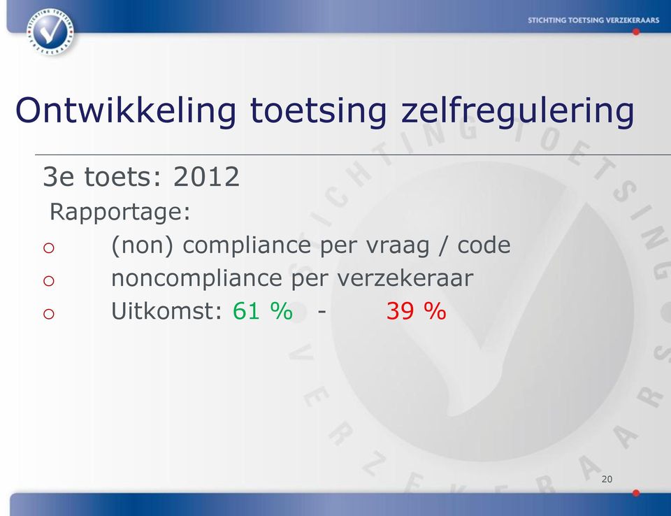 compliance per vraag / code o