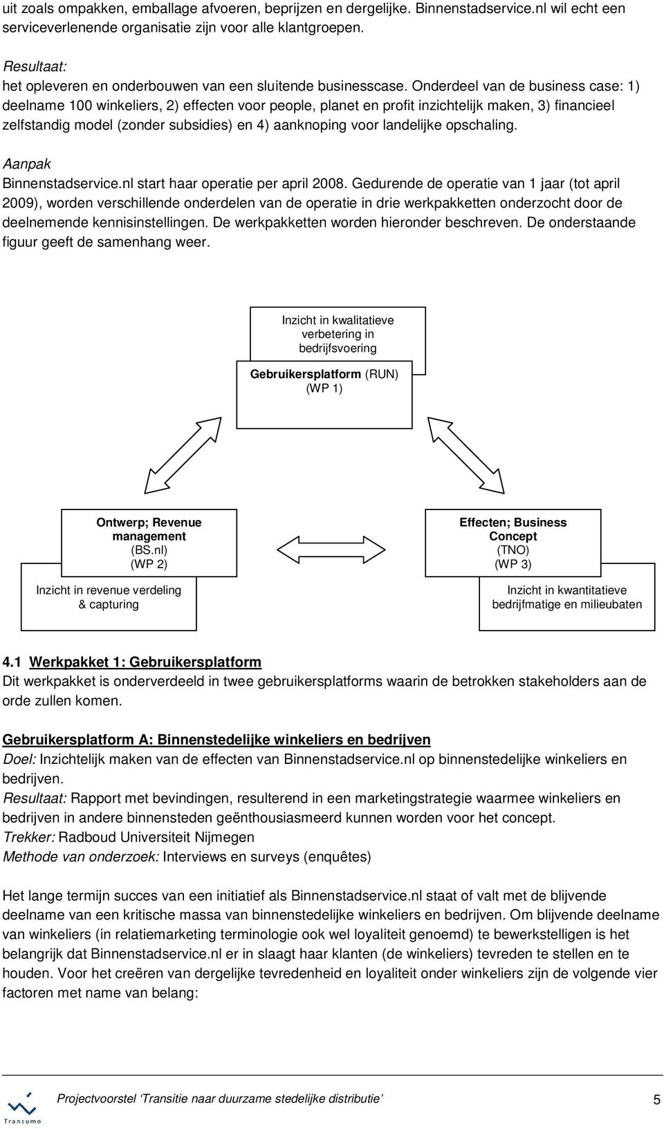 Onderdeel van de business case: 1) deelname 100 winkeliers, 2) effecten voor people, planet en profit inzichtelijk maken, 3) financieel zelfstandig model (zonder subsidies) en 4) aanknoping voor