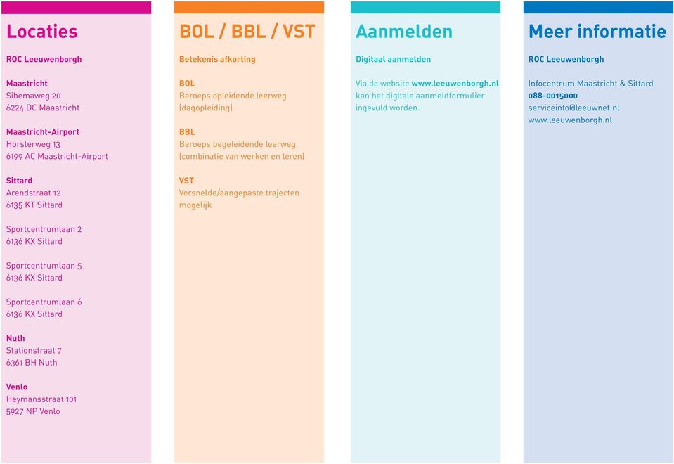 nl kan het digitale aanmeldformulier ingevuld worden. Infocentrum Maastricht & Sittard 088-0015000 serviceinfo@leeuwnet.nl www.leeuwenborgh.