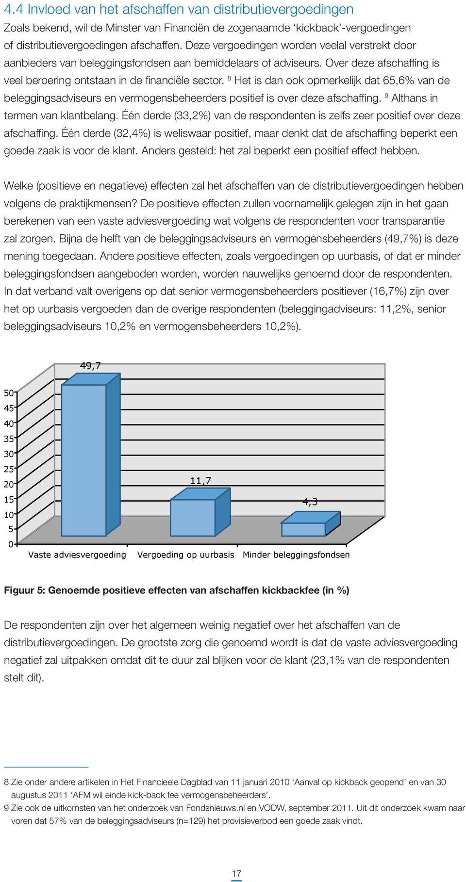 8 Het is dan ook opmerkelijk dat 65,6% van de beleggingsadviseurs en vermogensbeheerders positief is over deze afschaffing. 9 Althans in termen van klantbelang.