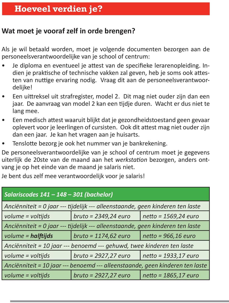 Indien je praktische of technische vakken zal geven, heb je soms ook attesten van nuttige ervaring nodig. Vraag dit aan de personeelsverantwoordelijke! Een uittreksel uit strafregister, model 2.