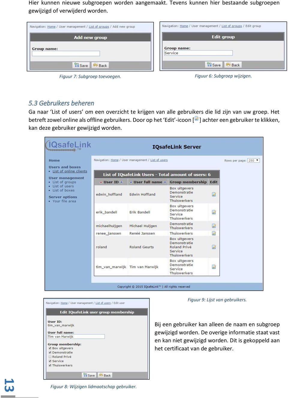 Het betreft zowel online als offline gebruikers. Door op het Edit -icoon [ ] achter een gebruiker te klikken, kan deze gebruiker gewijzigd worden. Figuur 9: Lijst van gebruikers.