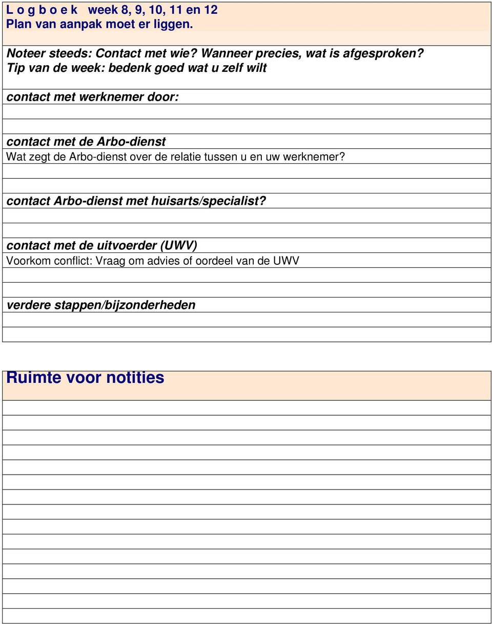 Tip van de week: bedenk goed wat u zelf wilt contact met werknemer door: contact met de Arbo-dienst Wat zegt de