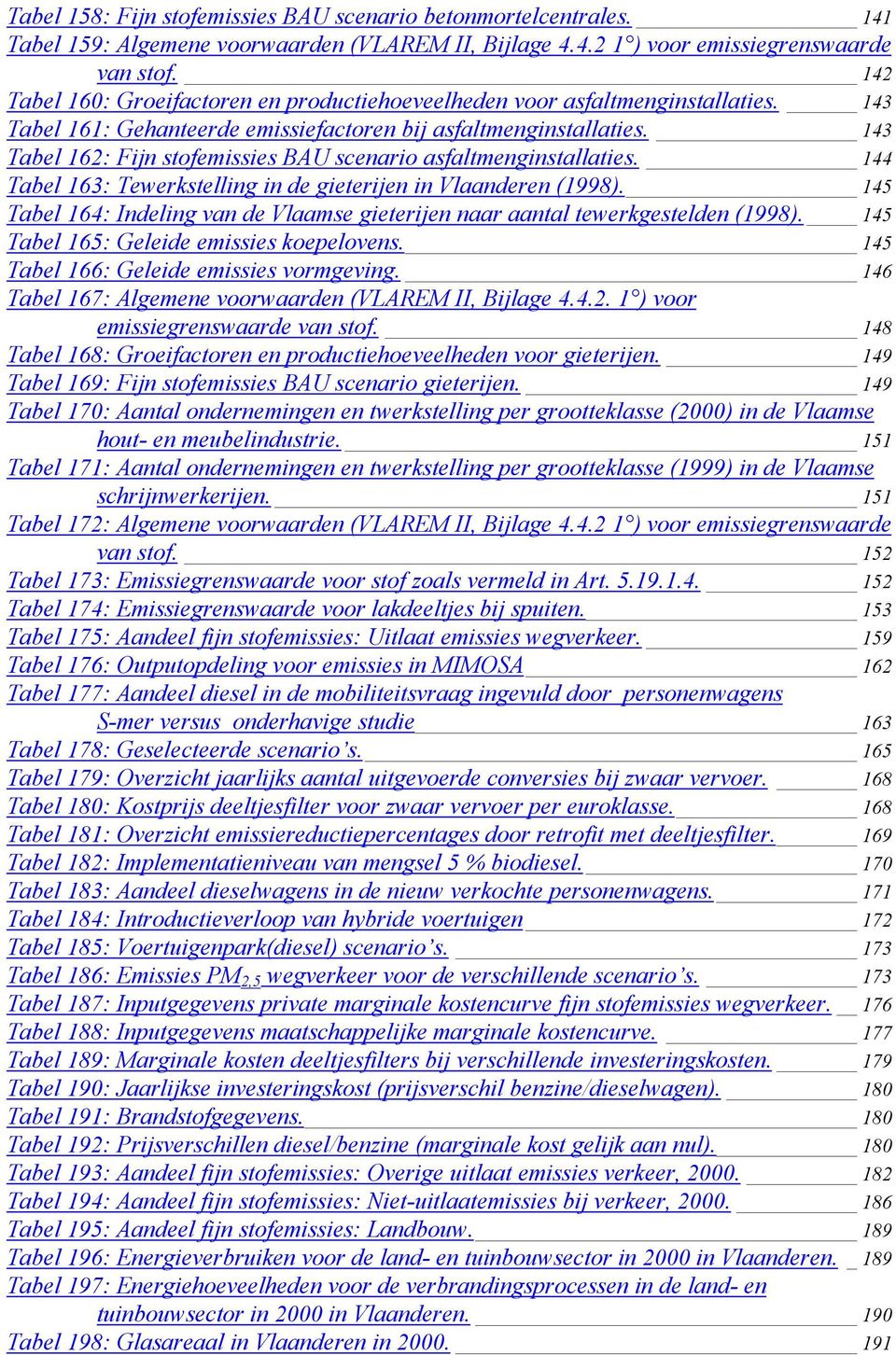 143 Tabel 162: Fijn stofemissies BAU scenario asfaltmenginstallaties. 144 Tabel 163: Tewerkstelling in de gieterijen in Vlaanderen (1998).