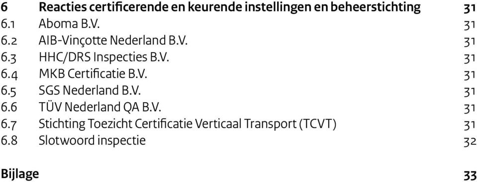 V. 31 6.5 SGS Nederland B.V. 31 6.6 TÜV Nederland QA B.V. 31 6.7 Stichting Toezicht Certificatie Verticaal Transport (TCVT) 31 6.