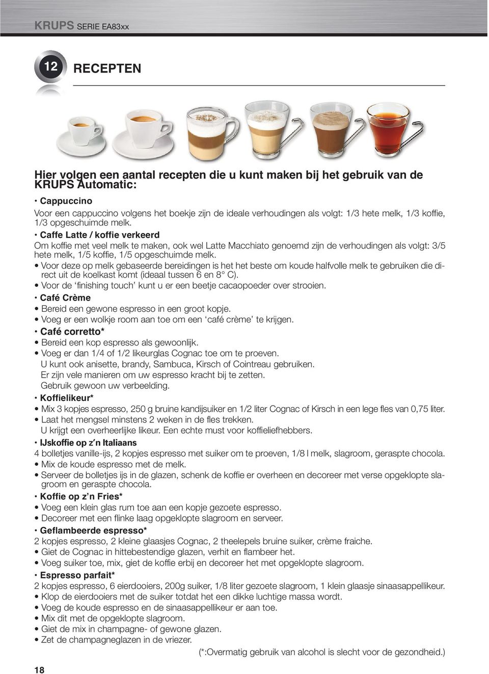 Caffe Latte / koffie verkeerd Om koffie met veel melk te maken, ook wel Latte Macchiato genoemd zijn de verhoudingen als volgt: 3/5 hete melk, 1/5 koffie, 1/5 opgeschuimde melk.