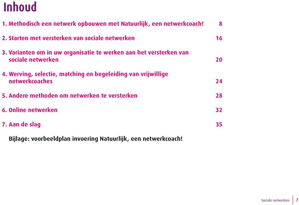 Varianten om in uw organisatie te werken aan het versterken van sociale netwerken 20 4.