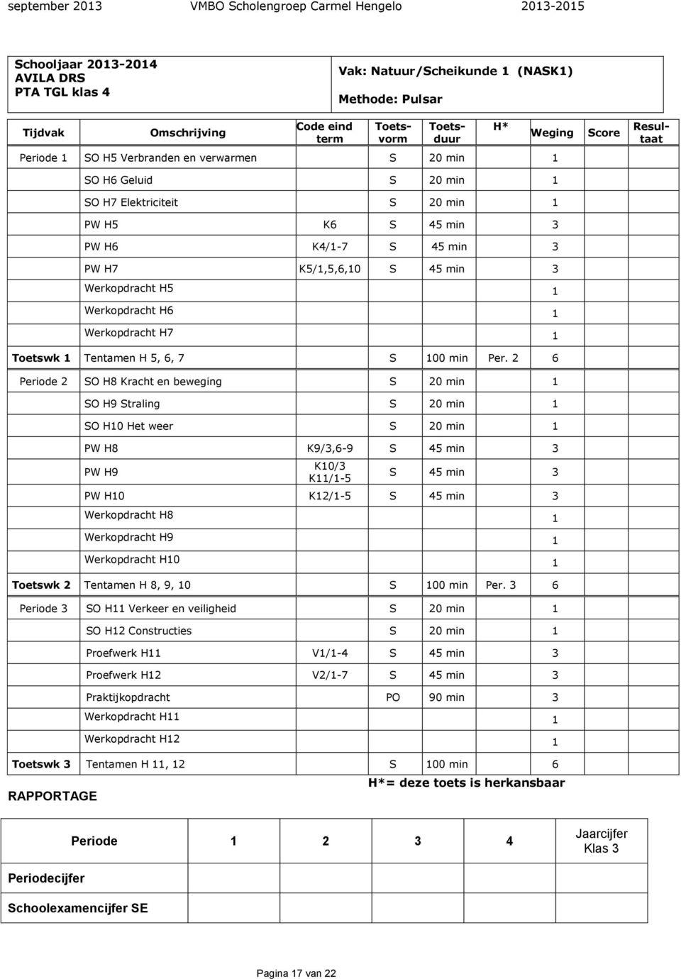 6 Periode SO H8 Kracht en beweging S 0 min SO H9 Straling S 0 min SO H0 Het weer S 0 min PW H8 K9/,6-9 S 45 min PW H9 K0/ K/-5 S 45 min PW H0 K/-5 S 45 min Werkopdracht H8 Werkopdracht H9