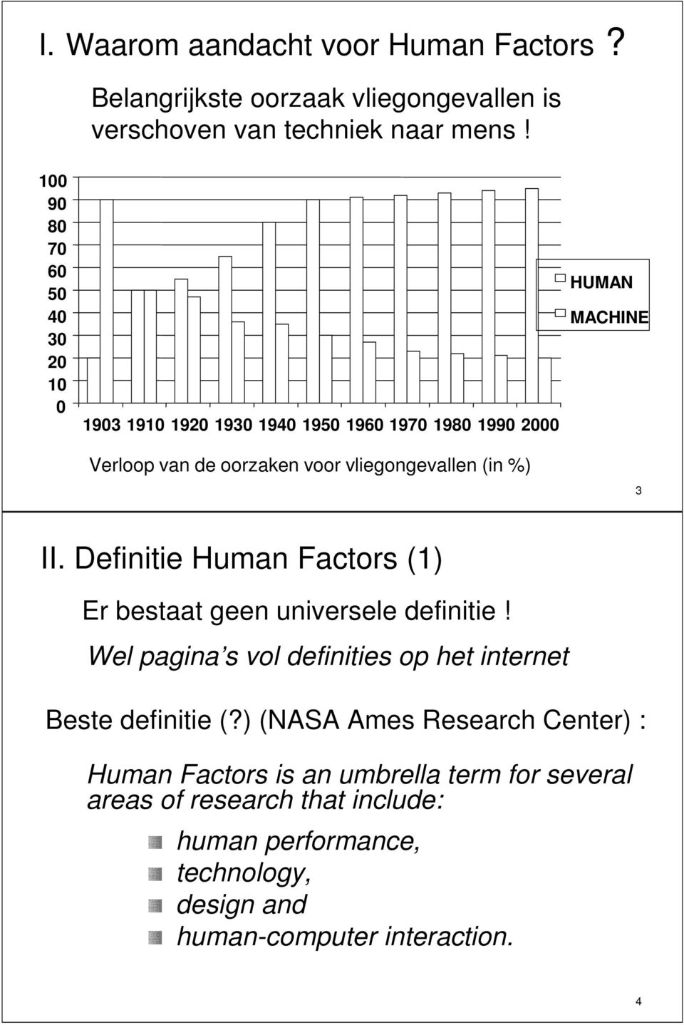 MACHINE 3 II. Definitie Human Factors (1) Er bestaat geen universele definitie! Wel pagina s vol definities op het internet Beste definitie (?