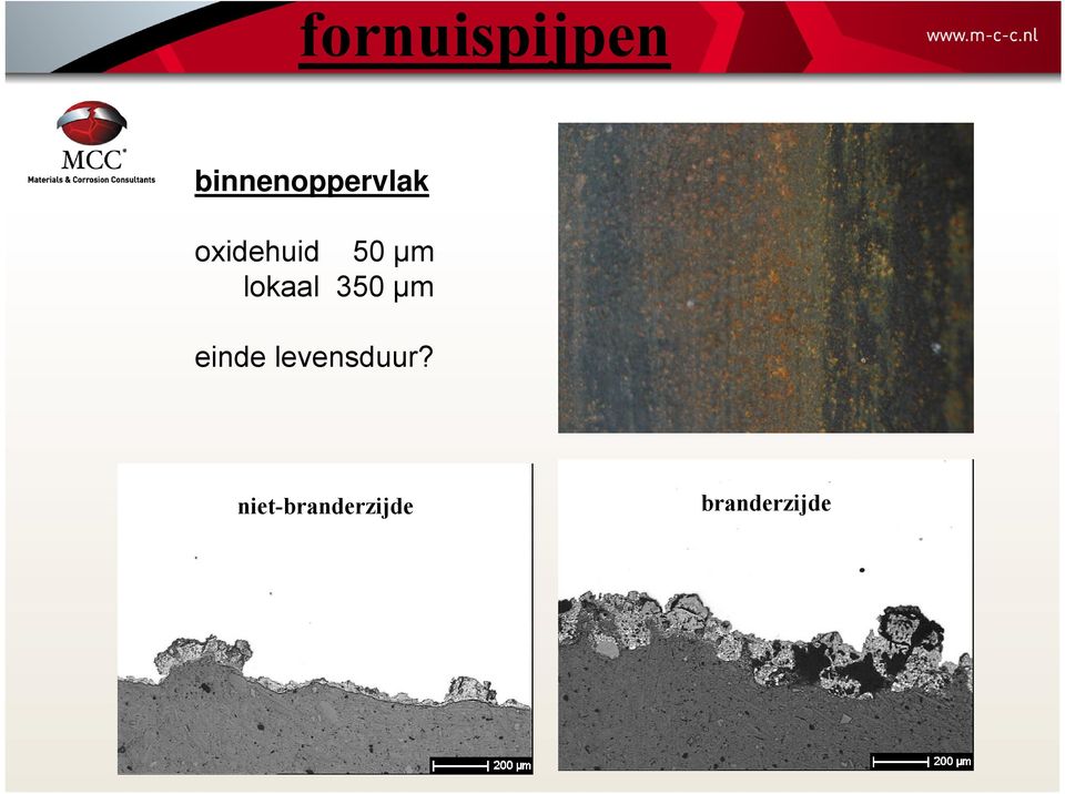 50 µm lokaal 350 µm einde