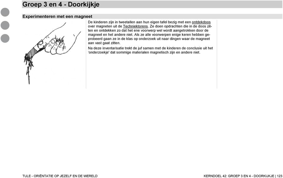 Als ze alle voorwerpen enige keren hebben geprobeerd gaan ze in de klas op onderzoek uit naar dingen waar de magneet aan vast gaat zitten.