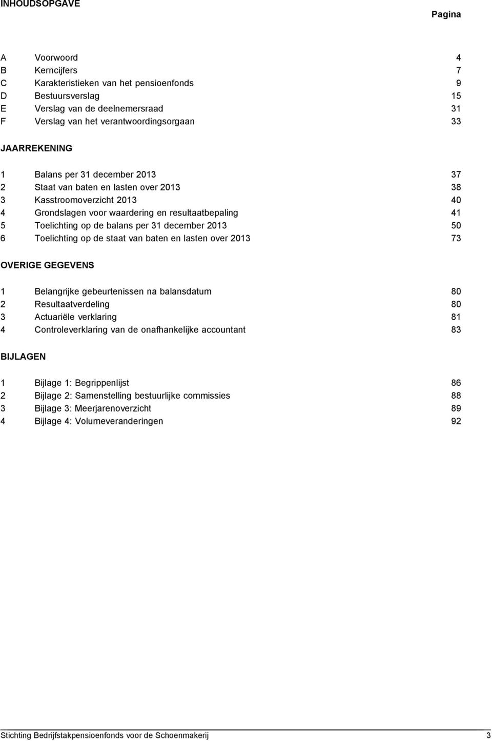 per 31 december 2013 50 6 Toelichting op de staat van baten en lasten over 2013 73 OVERIGE GEGEVENS 1 Belangrijke gebeurtenissen na balansdatum 80 2 Resultaatverdeling 80 3 Actuariële verklaring 81 4