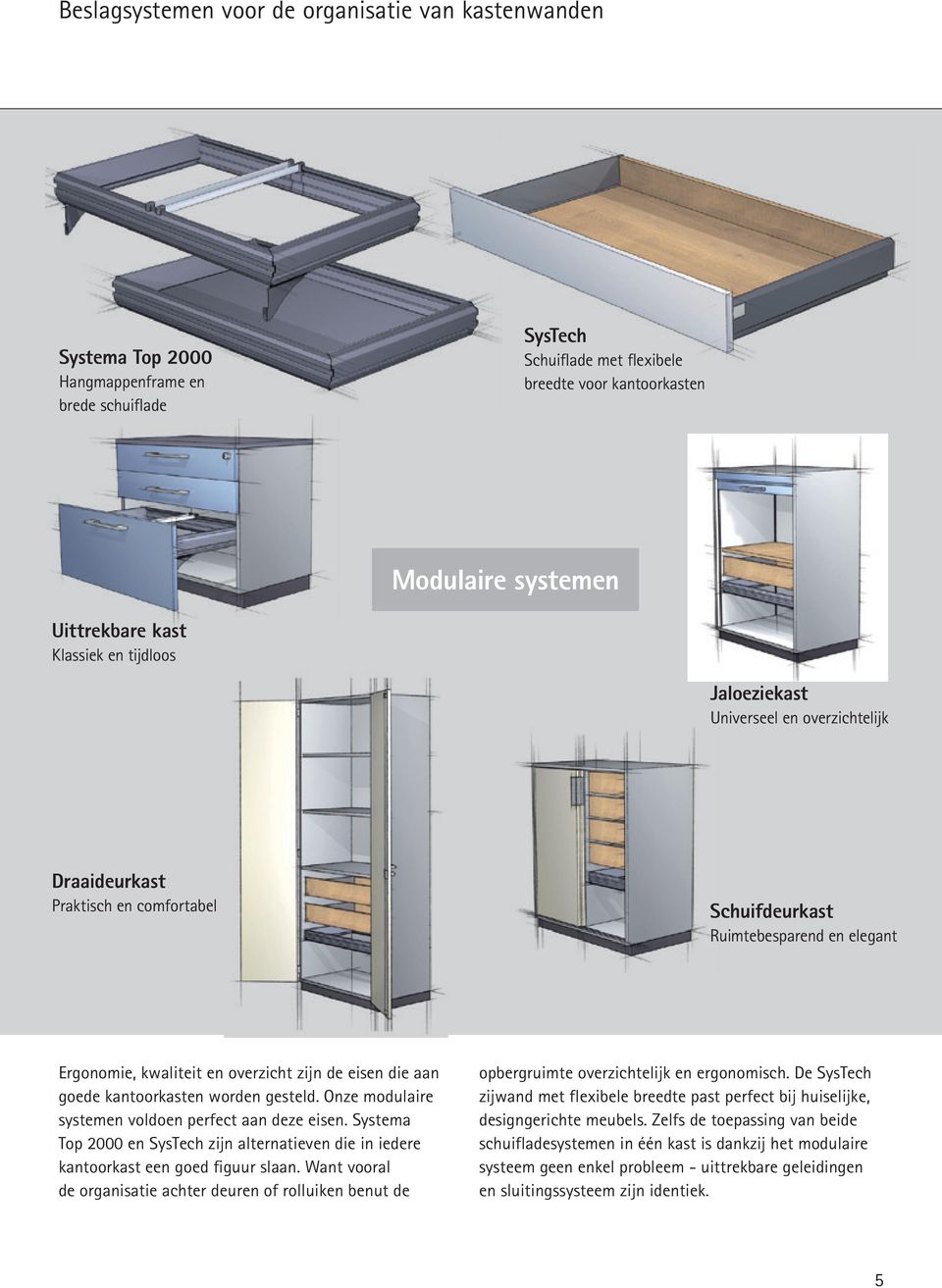 die aan goede kantoorkasten worden gesteld. Onze modulaire systemen voldoen perfect aan deze eisen. Systema Top 2000 en SysTech zijn alternatieven die in iedere kantoorkast een goed figuur slaan.